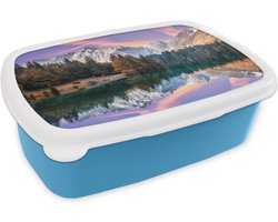 Lunch box Blauw - Lunch box - Boîte à pain - Montagnes - Forêt - Water - Ciel - Rose - Violet - 18x12x6 cm - Enfants - Garçon