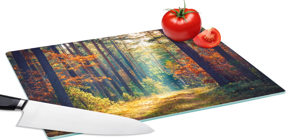 Glazen Snijplank - 39x28 - Bos - Zon - Natuur - Herfst - Snijplanken Glas