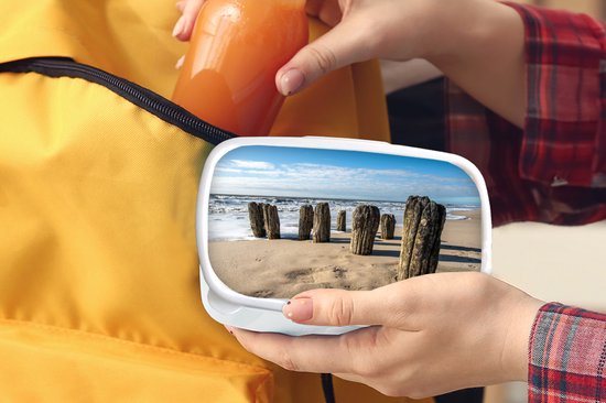 Lunch box Wit - Lunch box - Boîte à pain - Sable - Plage - Poteau - Water - Été - 18x12x6 cm - Adultes