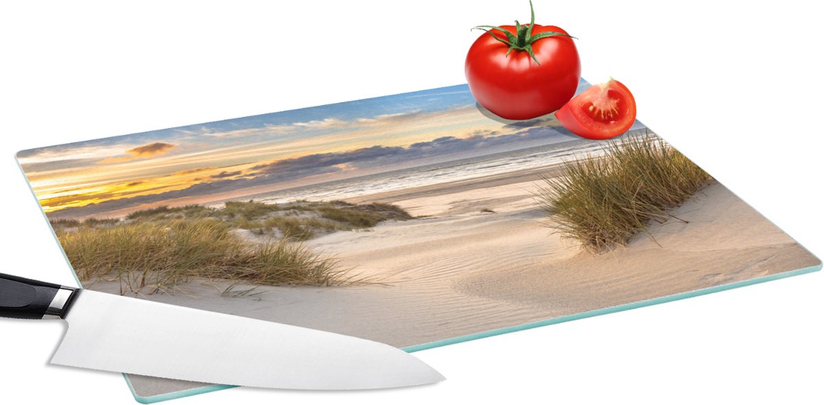 Glazen Snijplank - 39x28 - Strand - Duin - Gras - Zonsondergang - Zee - Snijplanken Glas