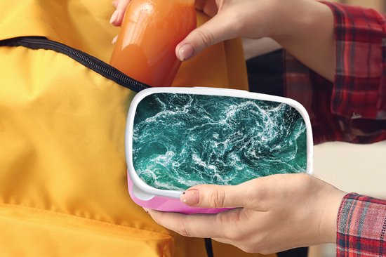 Broodtrommel Roze - Lunchbox - Brooddoos - Oceaan - Water - Zee - Luxe - Groen - Turquoise - 18x12x6 cm - Kinderen - Meisje