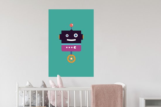 Muursticker enfants - Décoration pour chambres d'enfants - Robot - Roue - Violet - Vert - Garçons - Kids - 60x90 cm - Décoration murale chambre de filles