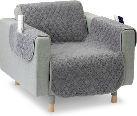 JEMIDI Housse d'assise pour fauteuil - Protège-chaise avec poches - Housse pour canapé 191 x 165 cm - Protège-canapé réversible - Lavable