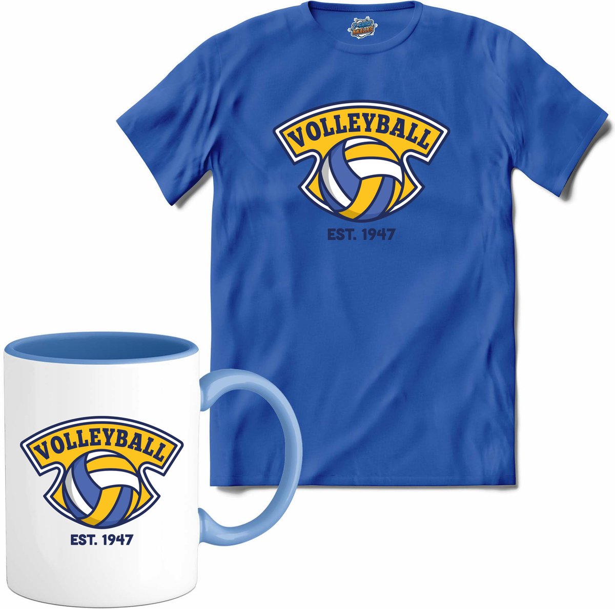 Volleybal sport - T-Shirt met mok - Heren - Royal Blue - Maat XXL