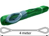 Groene hijsband van 4 meter met twee lussen, een grijze versteviging bij de lussen.