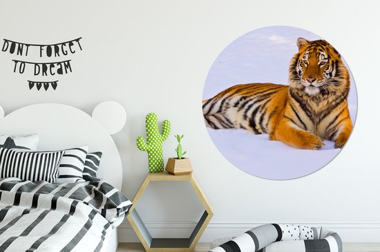 Wallcircle - Cercle mural - Cercle mural - Plastique - Tigre - Neige - Hiver - Animaux - Décoration murale ronde - Tableaux ronds - 120x120 cm - Cercle mural intérieur - Tableau rond