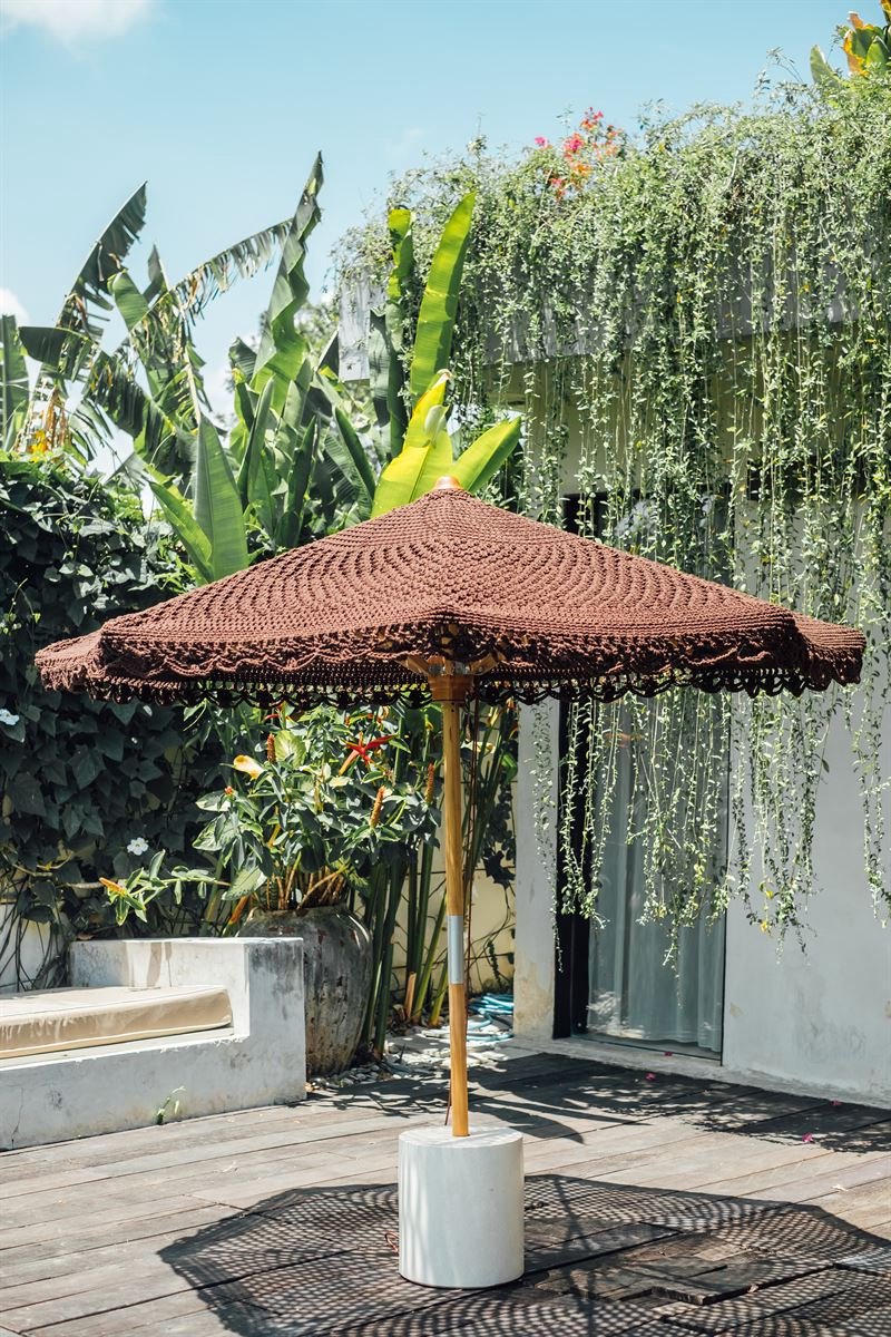 Handgeknoopte parasol rond - flower - bruin - 250 cm