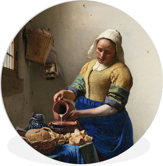 WallCircle - Wandcirkel ⌀ 60 - Het melkmeisje - Kunst - Oude meesters - Vermeer - Ronde schilderijen woonkamer - Wandbord rond - Muurdecoratie cirkel - Kamer decoratie binnen - Wanddecoratie muurcirkel - Woonaccessoires