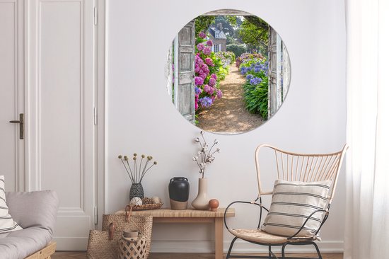 WallCircle - Wall Circle - Wall Circle Indoor - Transparent - Hortensia - Fleurs - 140x140 cm - Décoration murale - Peintures Ronds