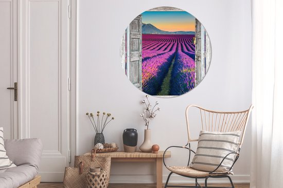 WallCircle - Cercle mural - Cercle mural d'intérieur - Lavande - Été - Transparent - Fleurs - 120x120 cm - Décoration murale - Peintures ronds XXL