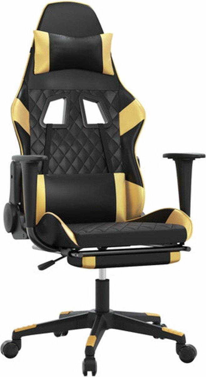 vidaXL Massage - gamestoel - met - voetensteun - kunstleer - zwart - & - goudkleurig zwart en goud