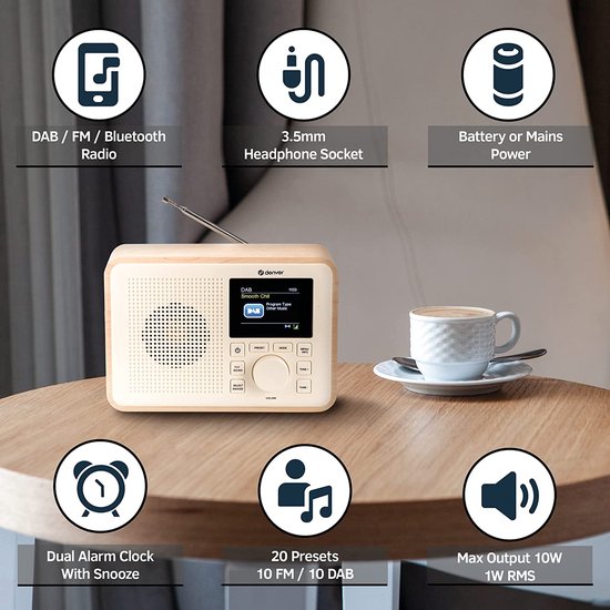 Denver Dab Radio Retro Radio Bluetooth Snooze / Slaap functie