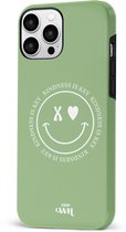 xoxo Wildhearts Kindness Is Key - Double Layer - Smiley case hoesje geschikt voor iPhone 14 Pro Max hoesje - Hoesje met smiley face - Emoji hoesje geschikt voor Apple iPhone 14 Pro Max hoesje - Groen