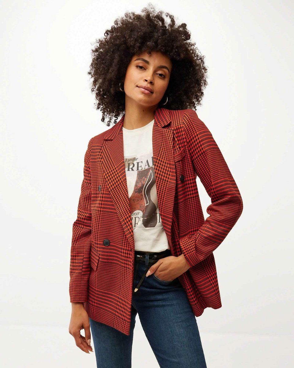 Mexx Double Breasted Check Blazer Dames - Bright Oranje - Maat XS