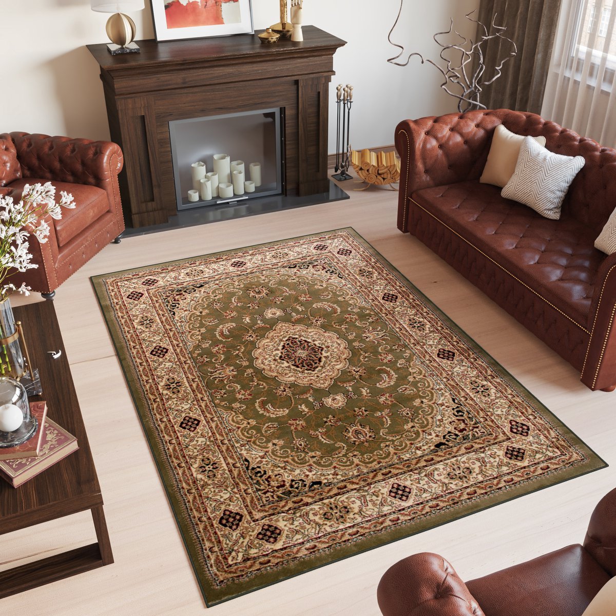 Tapiso Yesemek Vloerkleed Perzisch Oosters Groen Tapijt Maat- 200x400