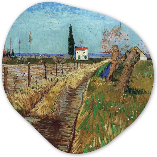 Organische Wanddecoratie - Kunststof Muurdecoratie- Organisch Schilderij - Pad door een veld met wilgen - Vincent van Gogh- 60x60 cm - Organische spiegel vorm op kunststof