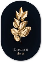 Wall Oval - Décoration murale Plastique - Peinture Ovale - Citation - Or - Luxe - 60x90 cm - Forme miroir ovale sur plastique
