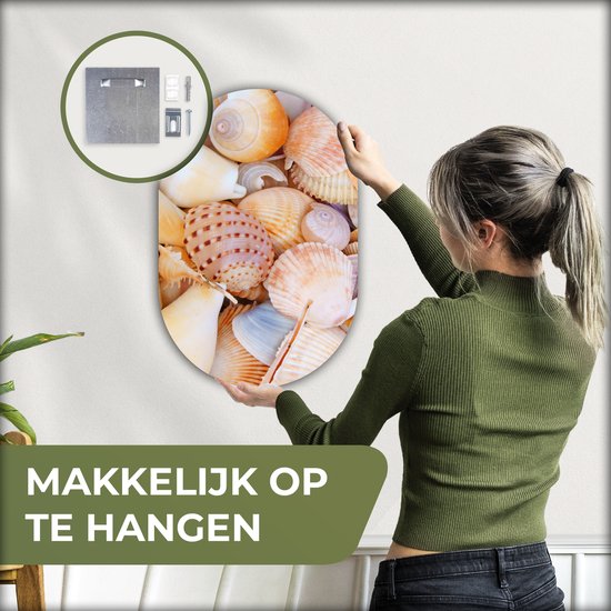 Ovale mural - Décoration murale en plastique - Tableau ovale - Coquillages - Plage - Été - Oranje - 40x60 cm - Forme miroir ovale sur plastique