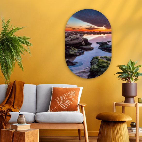 Wall Oval - Décoration murale Plastique - Peinture Ovale - Roches - Water - Nature - 60x90 cm - Forme miroir ovale sur plastique