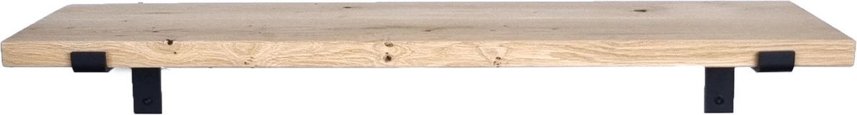 GoudmetHout® Wandplank Industrieel - 80 x 30 cm Muurplank - Eiken Hout - Decoratie Wandrek & Boekenrek - Hangplank Keuken - Wall Shelf + 2 Mat Zwarte Plankdragers van Staal