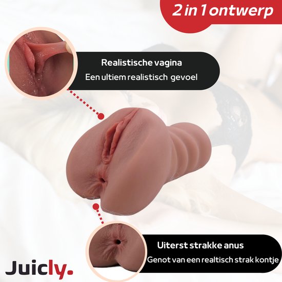 Juicly® Pocketpussy- Pocketpussy vagina en anus- Masturbator- Pocketpussy 2 in 1- Nep vagina-Seksspeeltje voor mannen- Realistisch- Strak- 16,5 CM - JUICLY