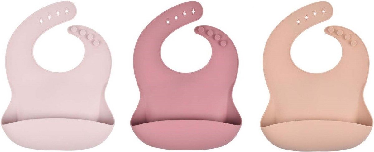 Goedkoopste 3 Stuks - Siliconen Slabbetjes met Opvangbak - Roze Beige