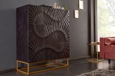 Massief hoge kast SCORPION 120 cm zwart mangohout, uitgebreid 3D-houtsnijwerk