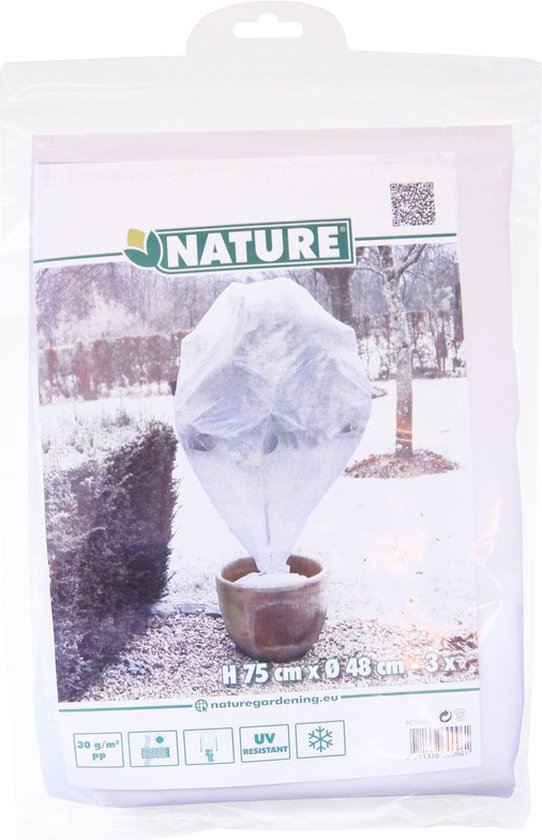 Plantenhoes tegen vorst wit H75 x D48 cm 30 g/m2 set van 3 stuks