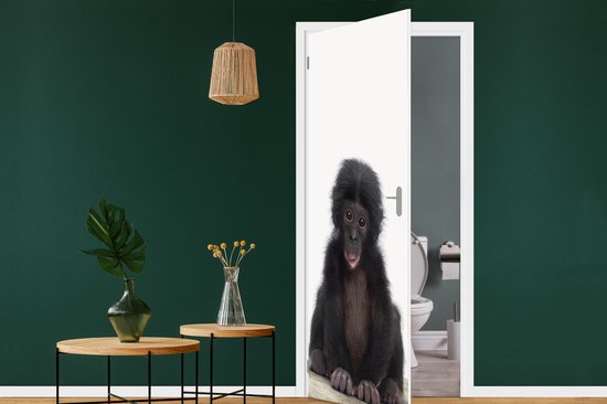 Sticker Porte Enfant - Singe - Chimpanzé - Bébé animaux - Garçons - Meiden - 95x215 cm - Affiche de porte