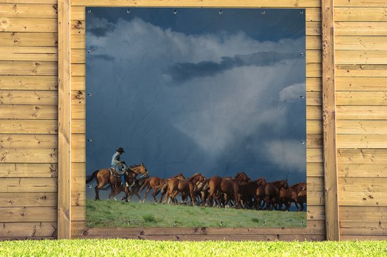 Affiche de Jardin Paarden - Cowboy - Air - 200x200 cm - Toile jardin - Affiche extérieure