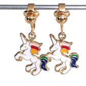 Clip Oorbellen Kinderen - Oorclips - Unicorn - Eenhoorn - Goud - Regenboog - Hangoorbellen - MNQ bijoux