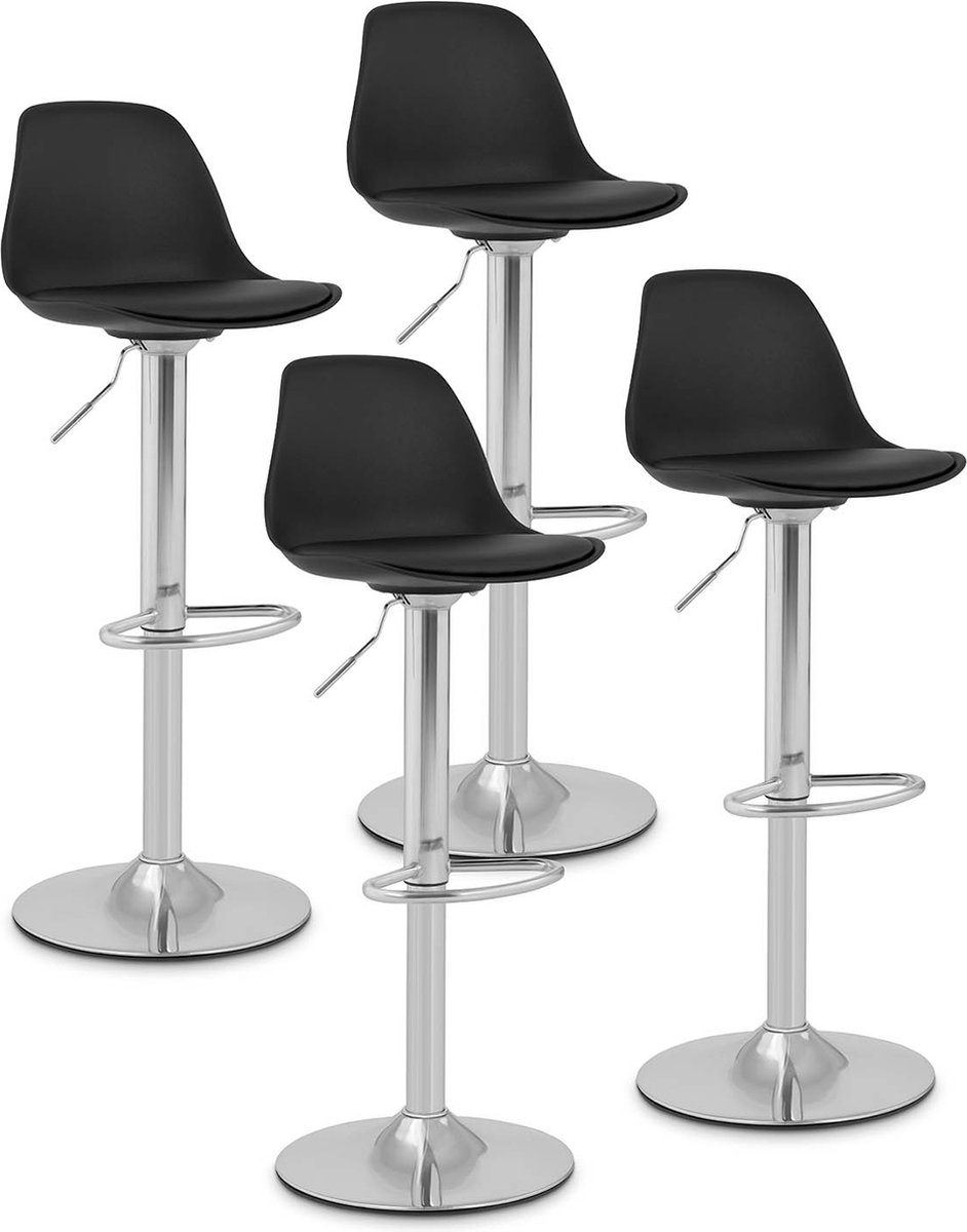 Fromm & Starck Barkrukken - set van 4 - met rugleuning - onderstel van verchroomd staal - zwart 10260128