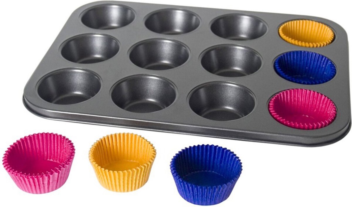 Gerimport - Muffins/cupcakes maken bakvorm/blik voor 12x stuks 35 x 26 cm