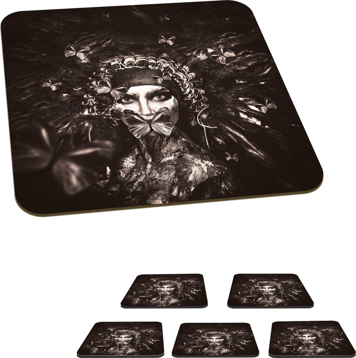 Onderzetters voor glazen - Vrouw - Verf - Luxe - 10x10 cm - Glasonderzetters - 6 stuks