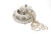 Boîte à bijoux orientale en métal argentée ronde | Boîte à bijoux | boîte de rangement | Boîte à bijoux | Boîte à bijoux | Bougeoir | Boîte à bijoux métal 16X13CM