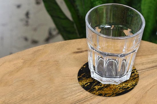 Sous- Sous-verres pour verres - Ronds - Imprimé marbré - Goud - Zwart - 10x10 cm - Sous-verres - 6 pièces
