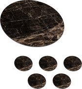 Onderzetters voor glazen - Rond - Marmer - Zwart - Bruin - Klassiek - 10x10 cm - Glasonderzetters - 6 stuks