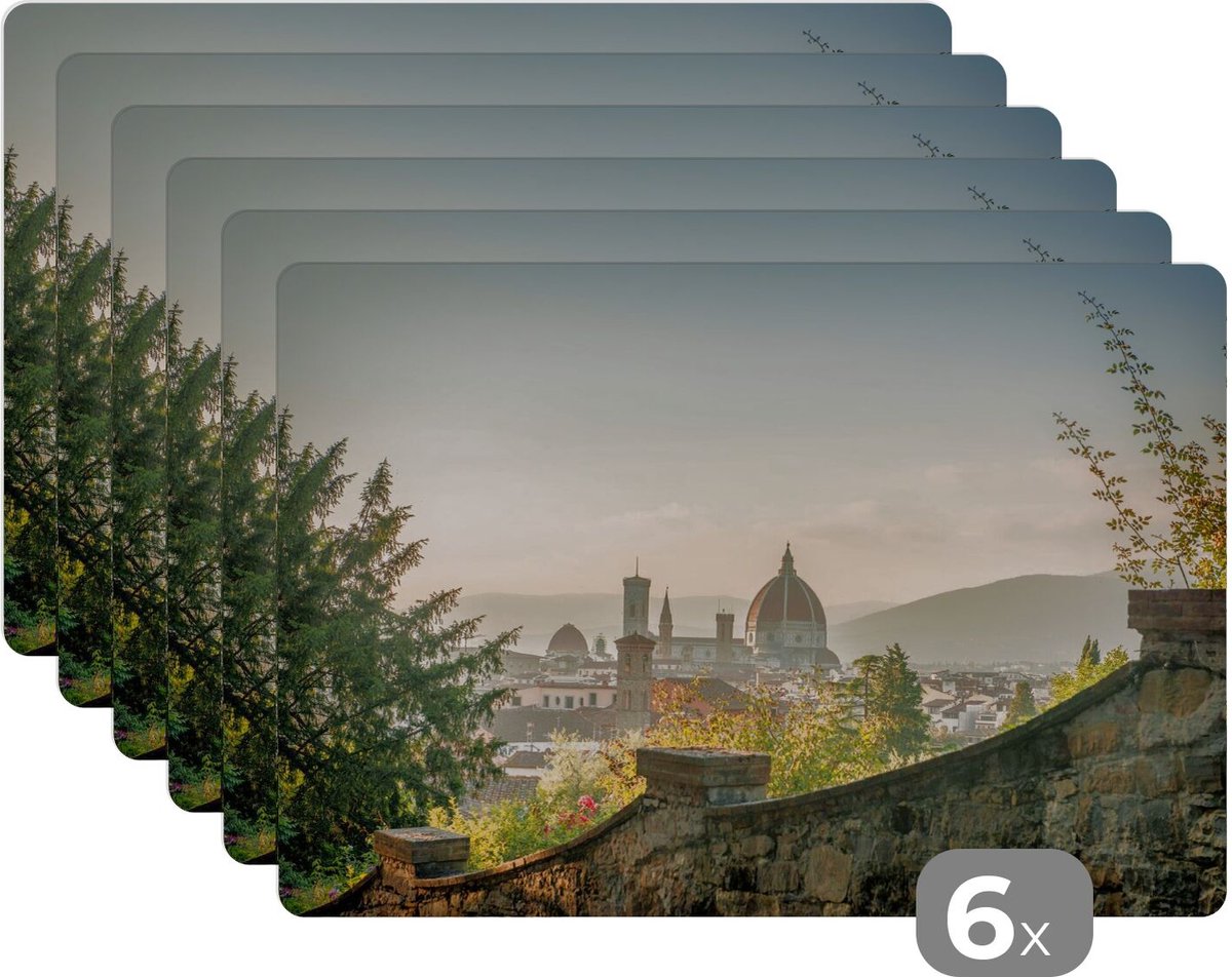 Placemat - Placemats kunststof - Italië - Stad - Florence - Muur - 45x30 cm - 6 stuks - Hittebestendig - Anti-Slip - Onderlegger - Afneembaar