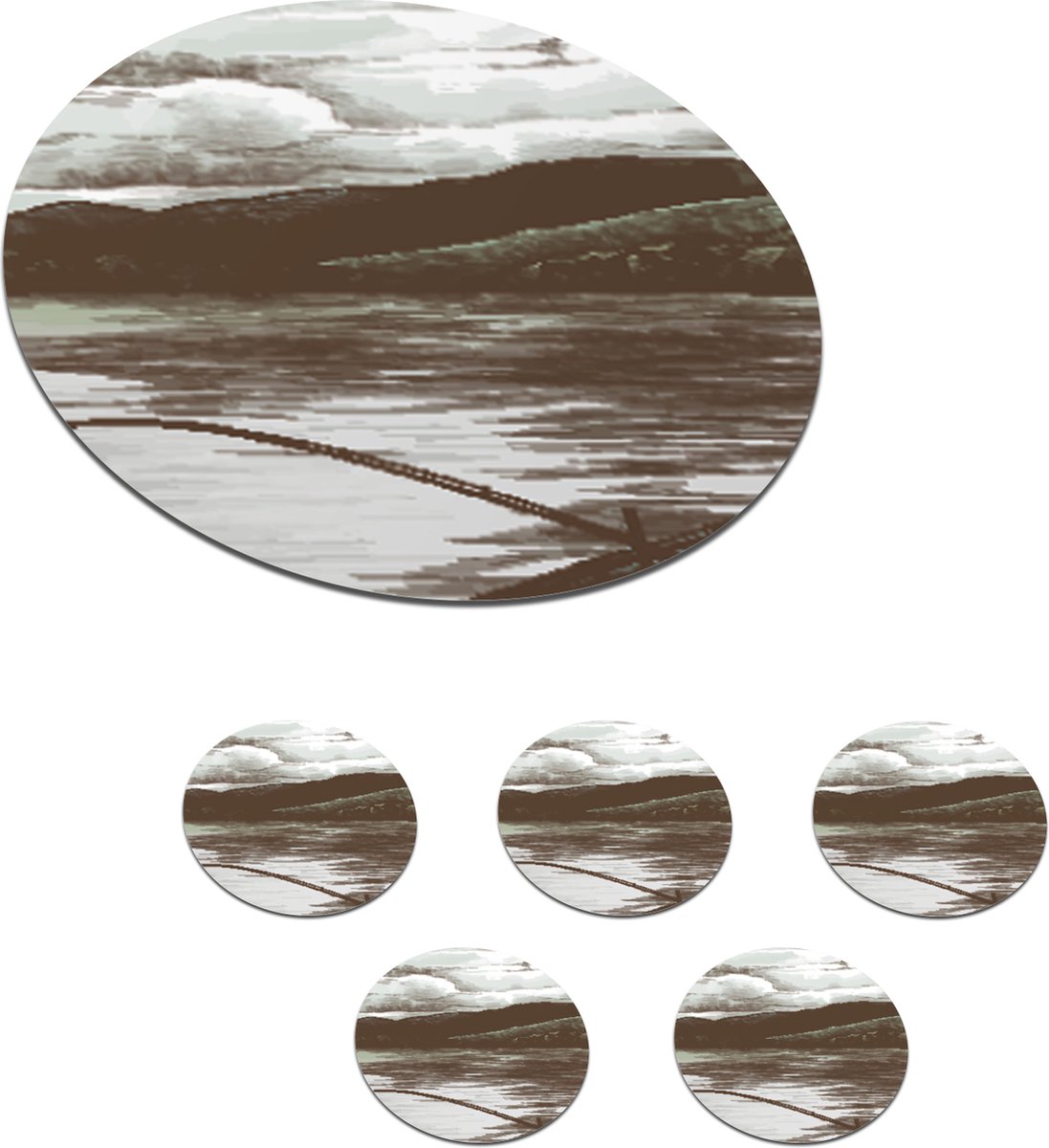 Onderzetters voor glazen - Rond - Boot - Zee - Vishengel - 10x10 cm - Glasonderzetters - 6 stuks
