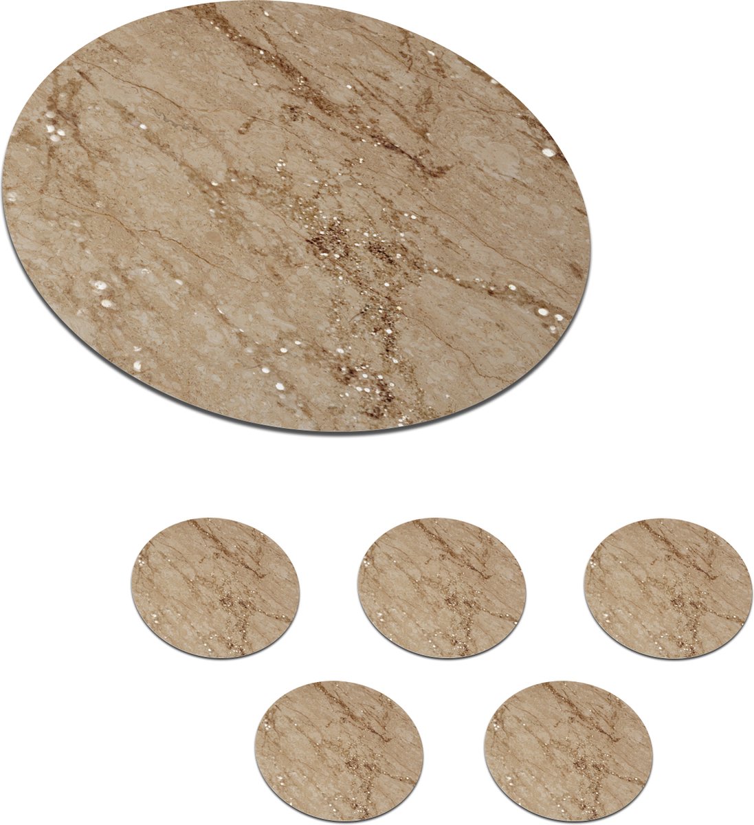 Onderzetters voor glazen - Rond - Marmer - Bruin - Luxe - 10x10 cm - Glasonderzetters - 6 stuks