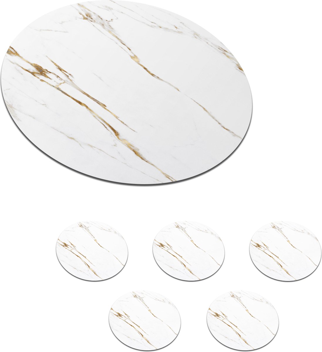 Onderzetters voor glazen - Rond - Marmer - Wit - Goud - 10x10 cm - Glasonderzetters - 6 stuks