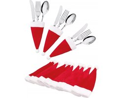 Kerst bestekhouder - 5 stuks - Mini kerstmuts – kerstman - kerst – muts – cadeau – afmeting 12 x 7 -kerst bestekhouders -kerstdiner -bestekhouder kerst -kerstmis - voor het kerstdiner bestek -bestek voor kerstdiner - kerst ontbijt bestek