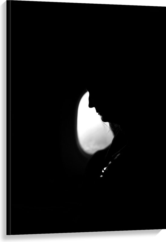 WallClassics - Toile - Silhouette d'homme à la fenêtre d'un avion - 80x120 cm Photo sur toile (Décoration murale sur toile)