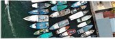 WallClassics - Acrylglas - Bovenaanzicht van Kleine Bootjes in Haven - 90x30 cm Foto op Acrylglas (Met Ophangsysteem)