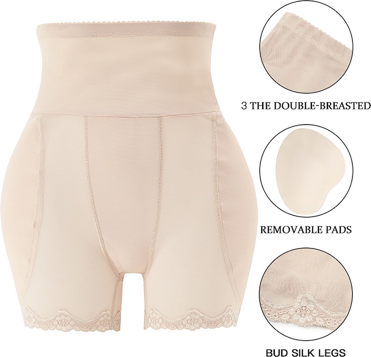 Shapewear - beige - L - voor rondere billen en bredere heupen - shaping broekje - heupkussentjes -figuur corrigerend - ondergoed - gewatteerd - sexy butt & hips - vrouwelijke rondingen - billen liften