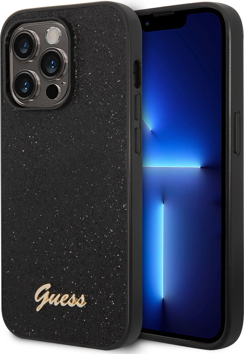 Guess Glitter Flakes Geschikt Voor iPhone 14 Pro hoesje - Zwart