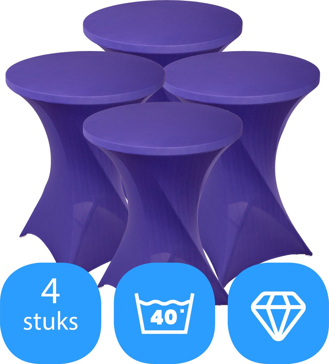 Statafelrok Paars x 4 – ∅80-85 x 110 cm – Statafelhoes Stretch 4 Stuks – Tafelhoezen voor Statafel – Geschikt voor Horeca Evenementen | Sta Tafel Hoes | Staantafelhoes | Trouwerij