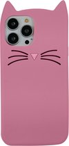 Peachy Schattige kat siliconen hoesje voor iPhone 12 en iPhone 12 Pro - roze
