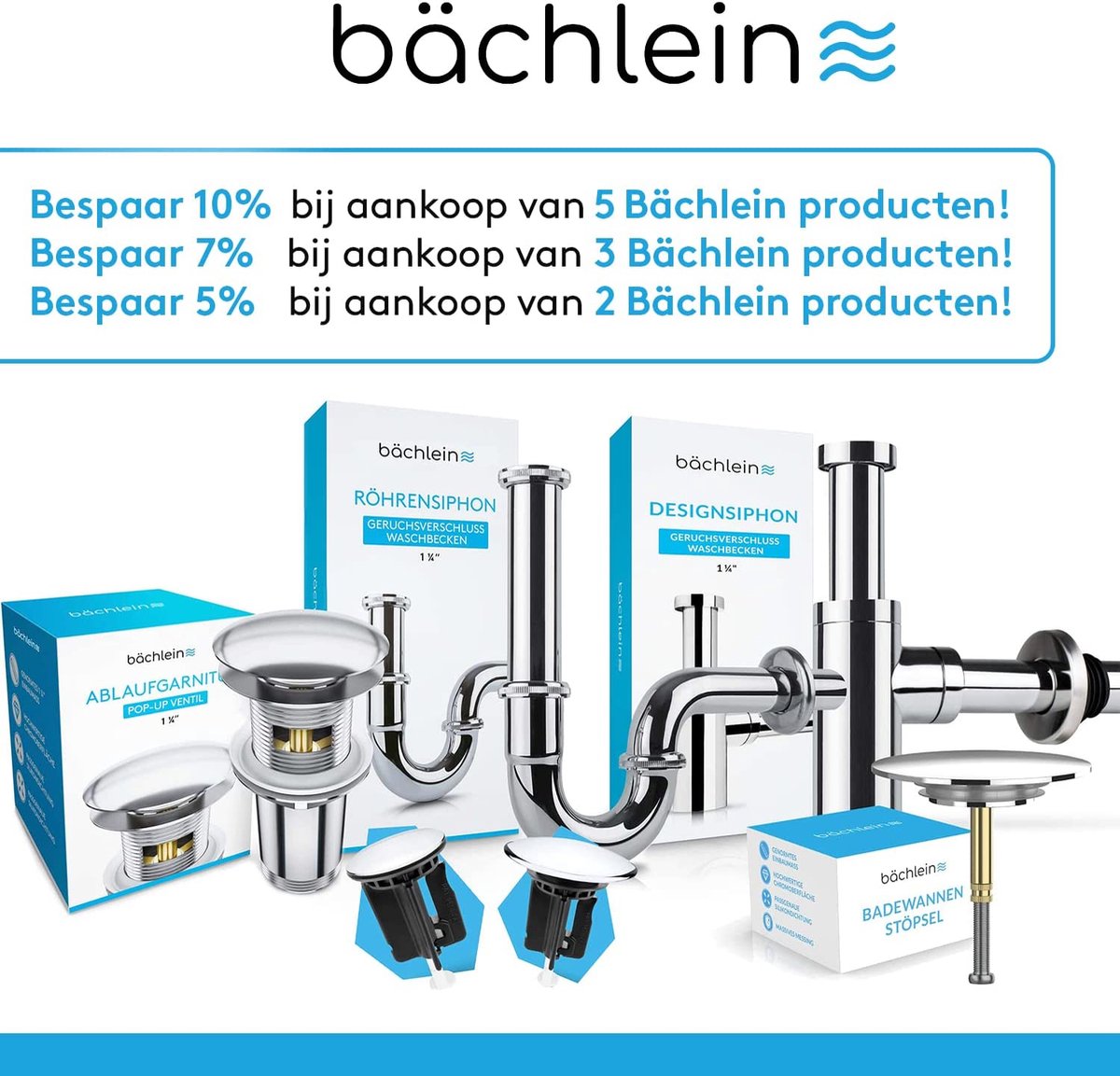 Bächlein Universele afvoergarnituur zonder overloop (keramiek