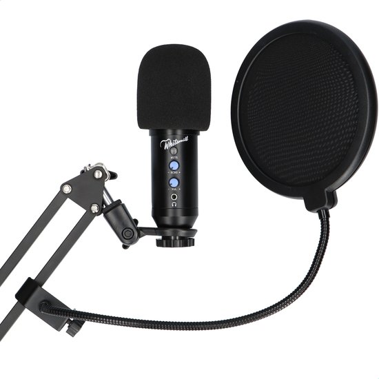 Whitemill Condensator Studio Microfoon - Gaming Microfoon - Streaming - USB - Met Standaard - PC - MAC - PS5 - Plopkap - Noise Canceling - Whitemill